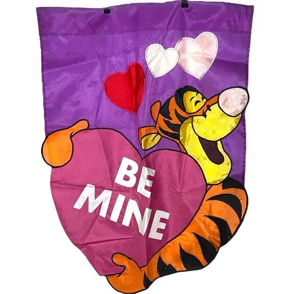 Vintage Disney Tigger Garden Flag Valentines Day 100 Acre Collection Decor 28x40 - Picture 1 of 4